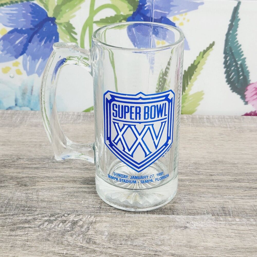 NFL Tampa Super Bowl XXV 25 Results Glass Beer Mug 1991 Vintage